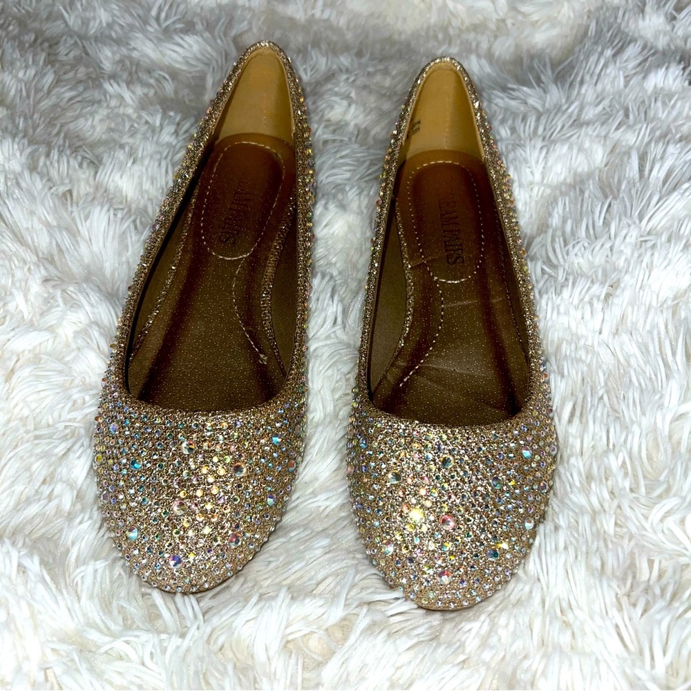 NIB Dream Pairs Gold Rhinestone Ballet Flats Size 5.5